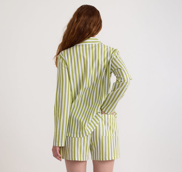 Organic Basics Core Sleep Poplin Shorts Matcha Green Stripe