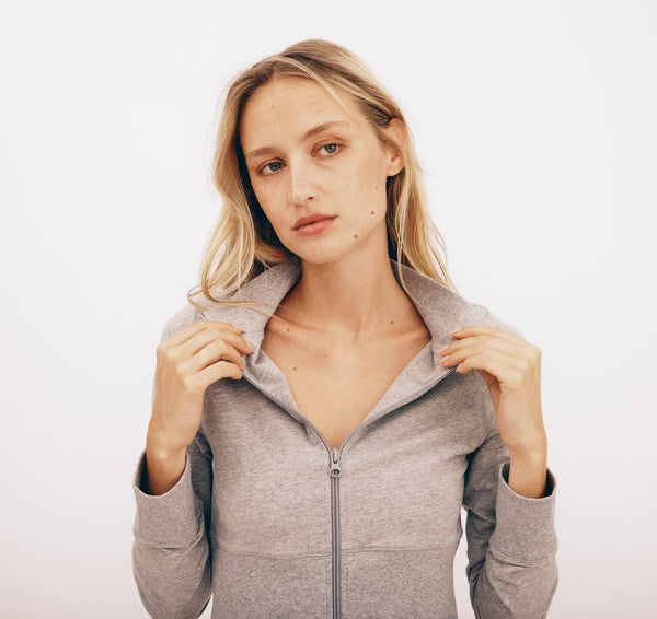 Organic Basics Core Sport Crop Zip Jacket Grey Melange