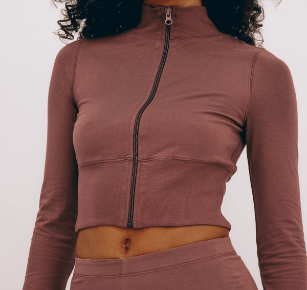 Organic Basics Core Sport Crop Zip Jacket Rose Wood