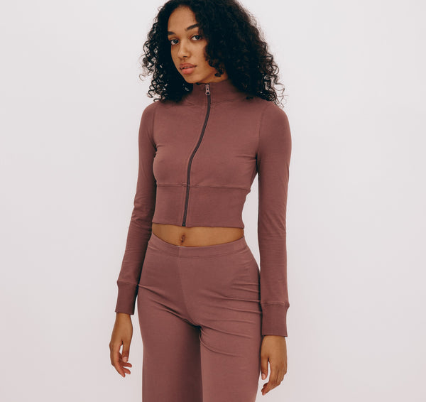 organic basics Core Sport Crop Zip Jacket Rose Wood