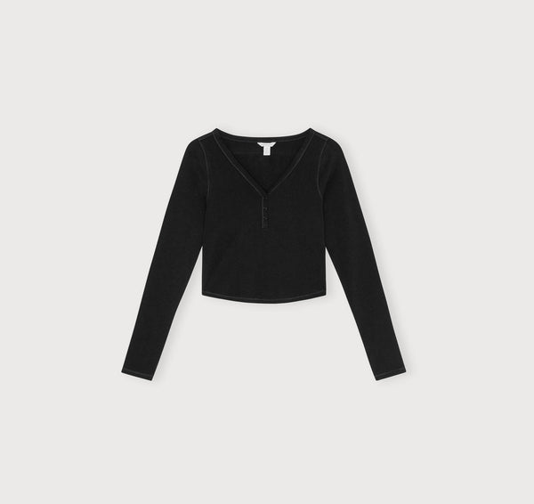 Organic Basics Core Sport Henley Long-Sleeve Tee Black