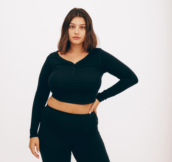 organic basics Core Sport Henley Long-Sleeve Tee Black
