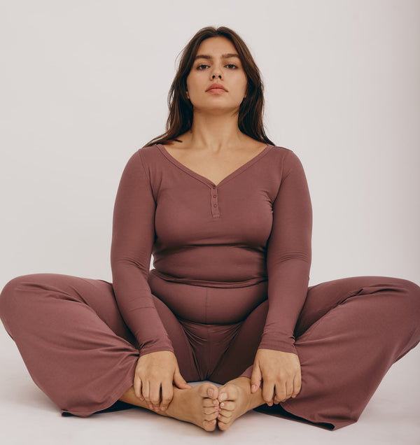 Organic Basics Core Sport Henley Long-Sleeve Tee Rose Wood