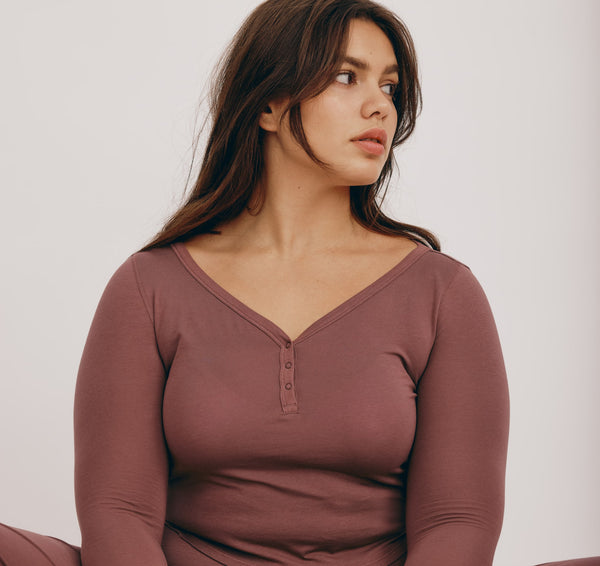 Organic Basics Core Sport Henley Long-Sleeve Tee Rose Wood