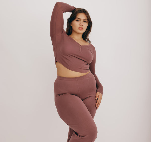 organic basics Core Sport Henley Long-Sleeve Tee Rose Wood