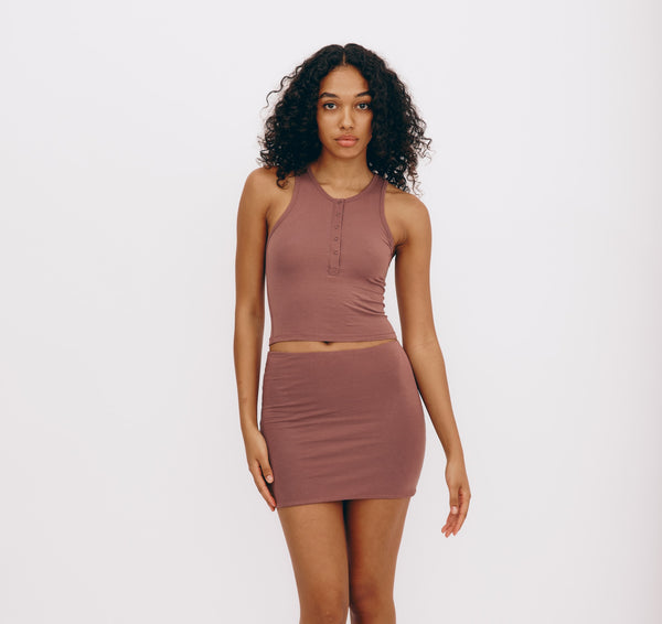 Organic Basics Core Sport Henley Tank Top Rose Wood