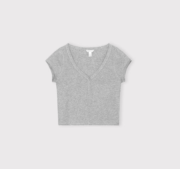 Organic Basics Core Sport Henley V Tee Grey Melange