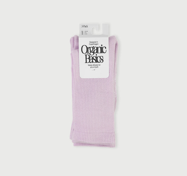 Organic Basics Core Tennis Crew Socks 3-pack Soft Lilac