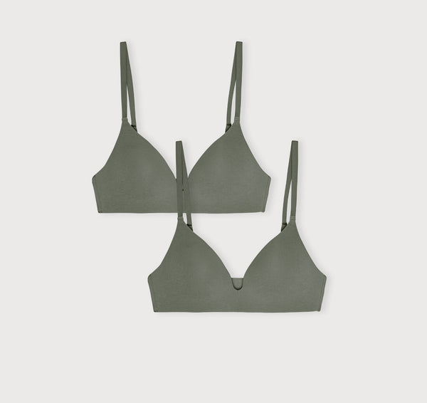 organic basics Core Wireless Plunge Bra 2-Pack Seaweed