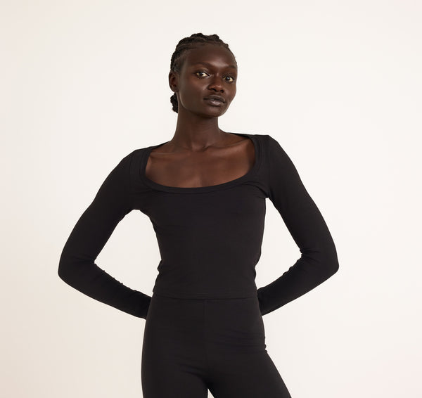 Organic Basics Everyday Scoop Neck Long Sleeve Tee Black