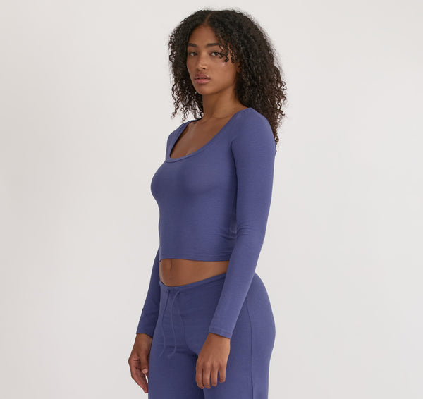 Organic Basics Everyday Scoop Neck Long Sleeve Tee Eclipse