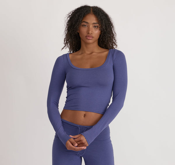 Organic Basics Everyday Scoop Neck Long Sleeve Tee Eclipse