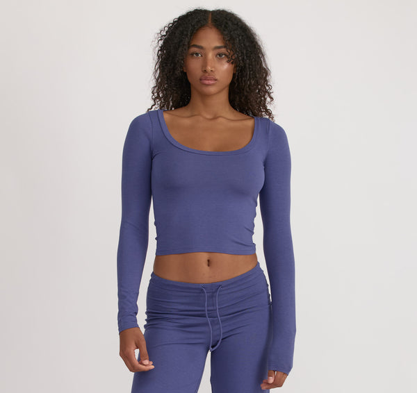 organic basics Everyday Scoop Neck Long Sleeve Tee Eclipse