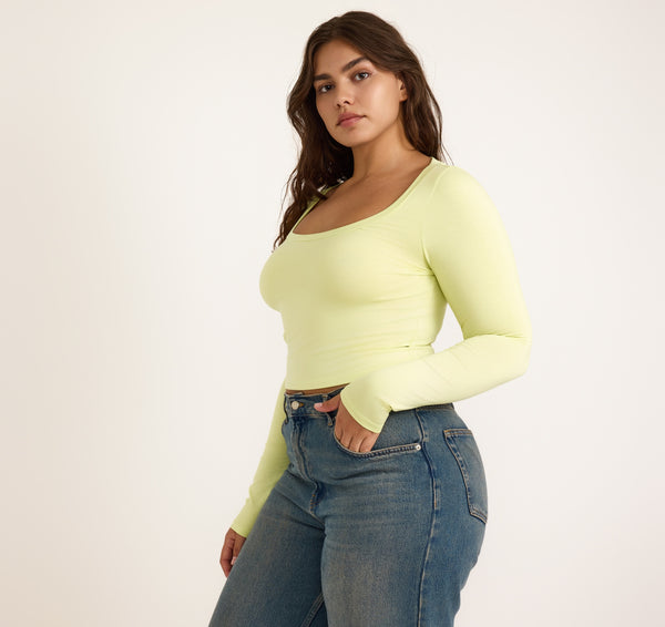Organic Basics Everyday Scoop Neck Long Sleeve Tee Elderflower Green