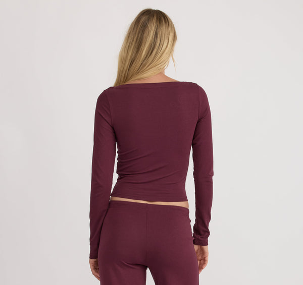 Organic Basics Everyday Scoop Neck Long Sleeve Tee Plum