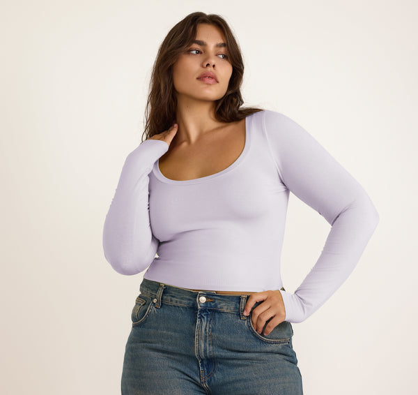 organic basics Everyday Scoop Neck Long Sleeve Tee Soft Lilac