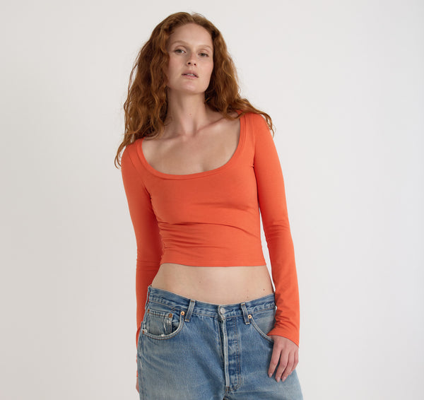 organic basics Everyday Scoop Neck Long Sleeve Tee Tangerine