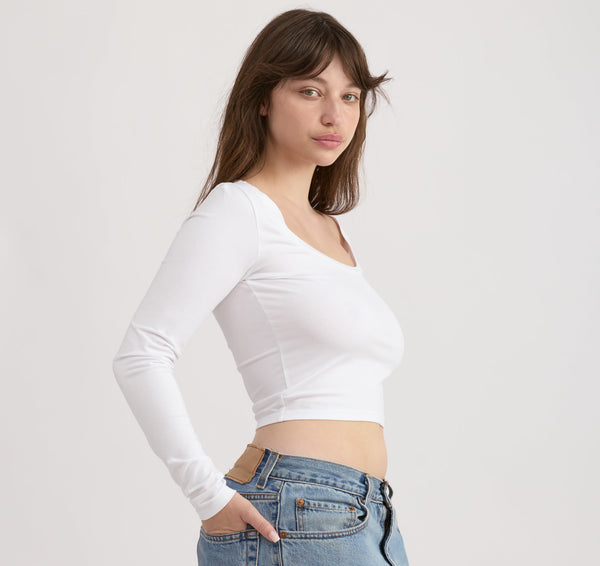organic basics Everyday Scoop Neck Long Sleeve Tee White