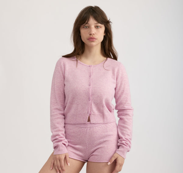 organic basics Fine Knit Cropped Cardigan Lavender Mist