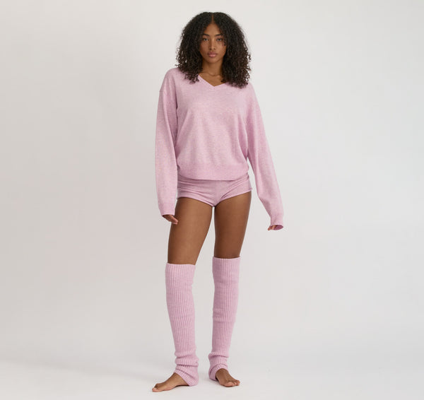 organic basics Fine Knit V-Neck Sweater Lavender Mist