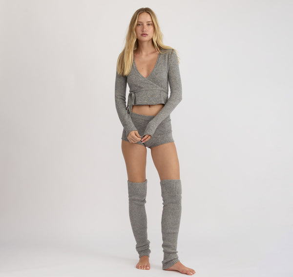 organic basics Fine Knit Wrap Cardigan Dark Grey Melange