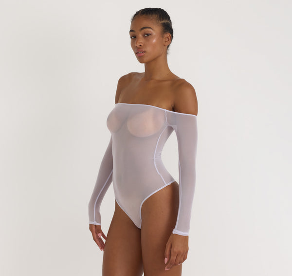 Organic Basics Mesh Off-Shoulder Bodysuit Soft Lilac