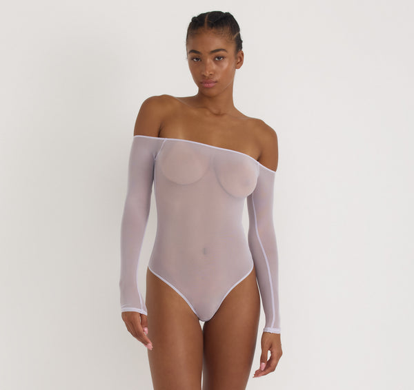 organic basics Mesh Off-Shoulder Bodysuit Soft Lilac