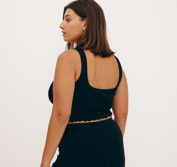 Organic Basics Core Bold Rib Ruched Tank Top Black