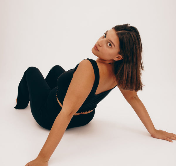 Organic Basics Core Bold Rib Ruched Tank Top Black