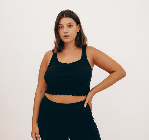 organic basics Core Bold Rib Ruched Tank Top Black