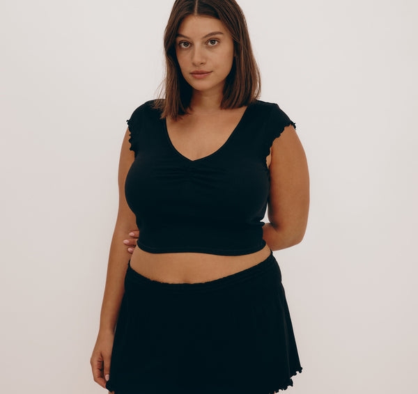 organic basics Core Bold Rib Ruched Tee Black