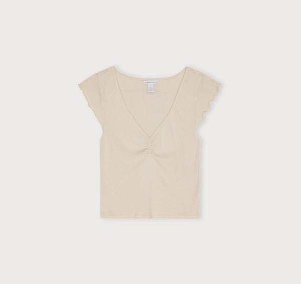 Organic Basics Core Bold Rib Ruched Tee Oat