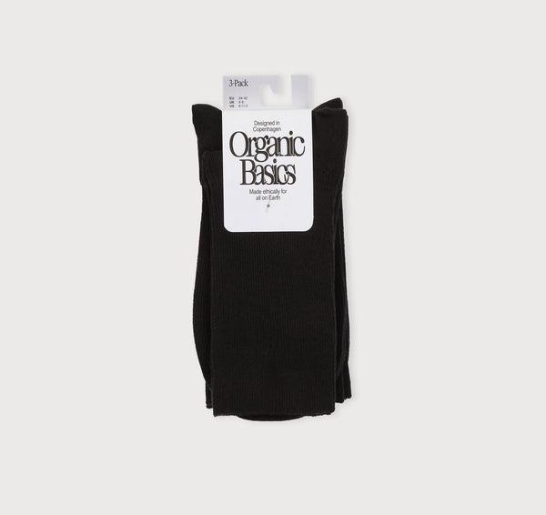 Organic Basics Core Crew Rib Socks 3-Pack Black