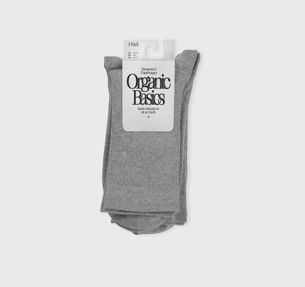Organic Basics Core Crew Rib Socks 3-Pack Grey