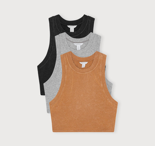 organic basics Core Crop Tank Top 3-Pack Black