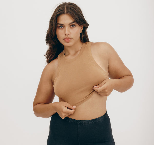 Organic Basics Core Crop Tank Top Muted Ocher