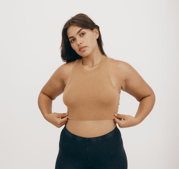 organic basics Core Crop Tank Top Muted Ocher