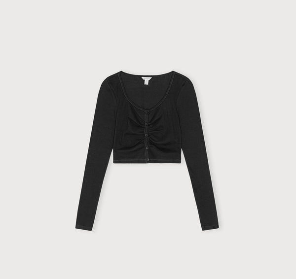 Organic Basics Core Extend Rib Crop Cardigan Black