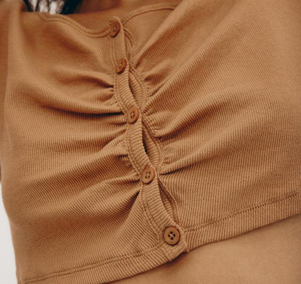 Organic Basics Core Extend Rib Crop Cardigan Ocher