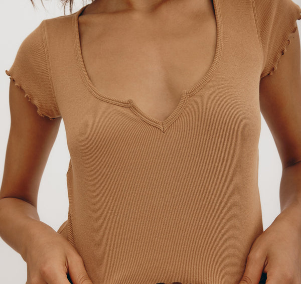 organic basics Core Extend Rib Dip Baby Tee Ocher