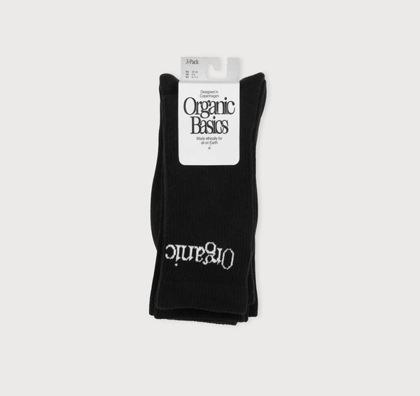 organic basics Core Logo Crew Socks 3-Pack Black