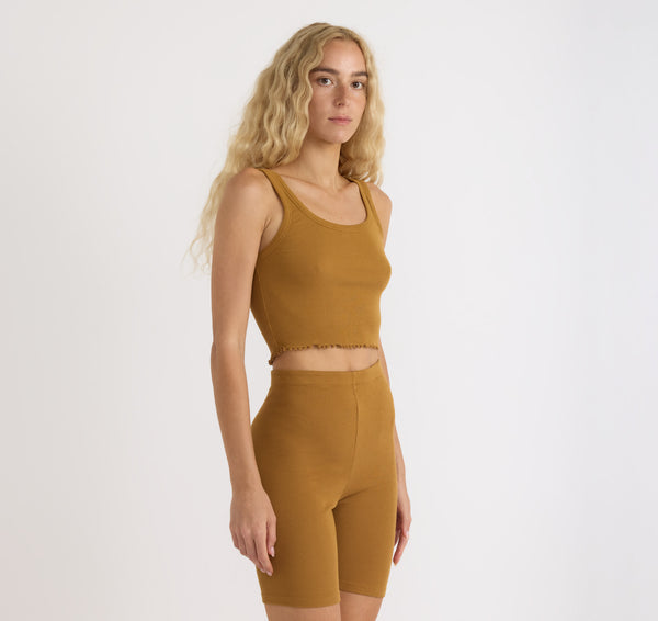 Organic Basics Core Rib Crop Tank Top Golden Clay