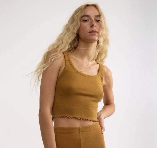 Organic Basics Core Rib Crop Tank Top Golden Clay