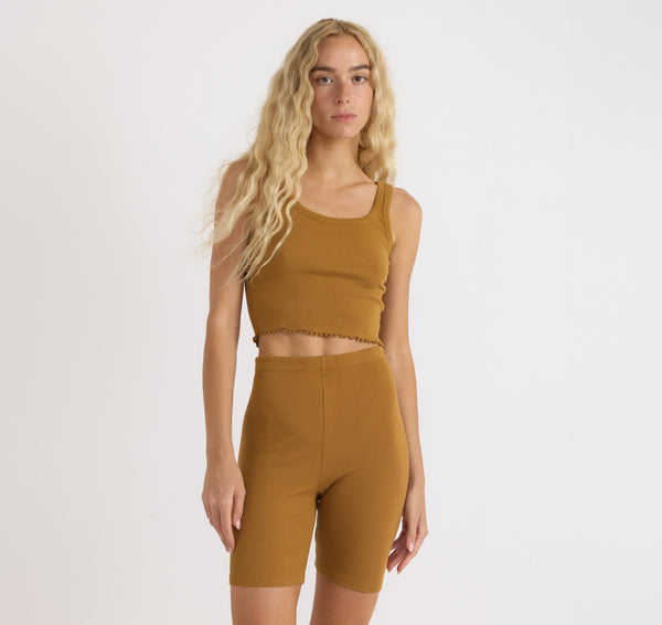 organic basics Core Rib Crop Tank Top Golden Clay