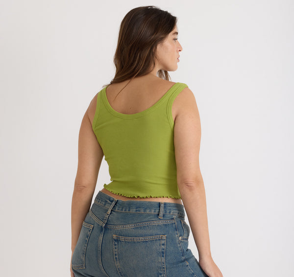 Organic Basics Core Rib Crop Tank Top Matcha Green