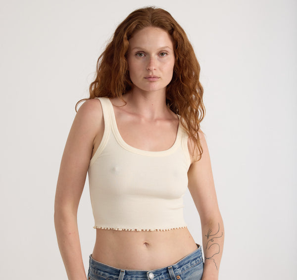 organic basics Core Rib Crop Tank Top Soft Vanilla
