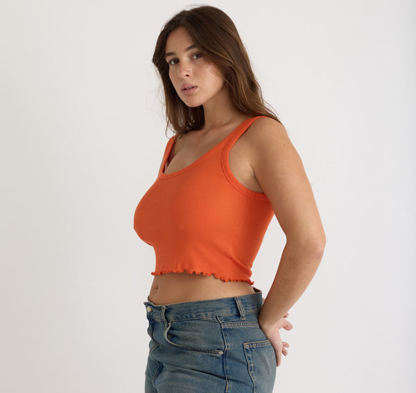 Organic Basics Core Rib Crop Tank Top Tangerine