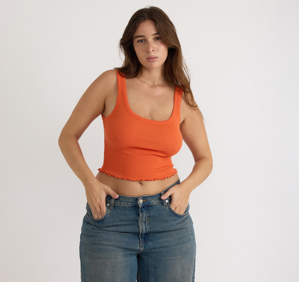 organic basics Core Rib Crop Tank Top Tangerine