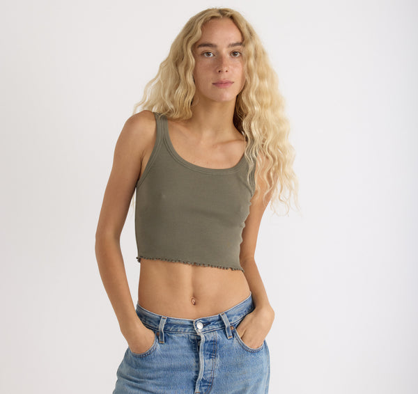 organic basics Core Rib Crop Tank Top Thyme