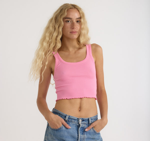 organic basics Core Rib Crop Tank Top Tulip Pink